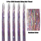 Hair Tinsel   48 Inch 5pcs 1200 Strands  Colorful Glitter Tinsel Hair Extensions
