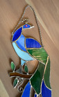 Vintage Peacock Real Stained Glass Hanging Sun Catcher 16 Inch Beautiful Color
