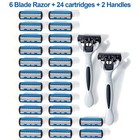 24 Stainless Steel 6 Blade Shaving Disposable Razors With 2 Handles For Men
