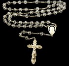 Sterling Silver Rosary With Clear Glass Beads Starburst Crucifix Sacred Heart
