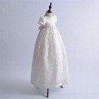 Girls  Lace   Organza Long Christening Gown  Baptism Dress W  Floral Bonnet