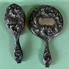 Antique Art Nouveau Quadruple Plate Hand Mirror   Brush Vanity Set Pat 1891