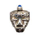 Vtg Sterling Silver Taxco Perfume Snuff Bottle Aztec Mayan Face Glass Top 925