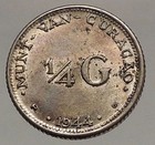 1944 Curacao Netherlands Kingdom Queen Wilhelmina 1 4 Gulden Silver Coin I57195