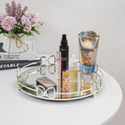 Mirror Vanity Tray Round Metal Makeup Tray Cosmetic Perfume Tray For Dresser Bat