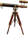 1915 Victorian Brass Telescope 14  Antique Nautical Spyglass With Wooden Tripod