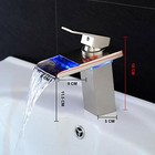 Led Waterfall Brushed Nickel Single Handle Bathroom Sink Faucet Basin Mixer Tap