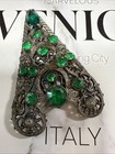 Estate Art Deco Emerald Green Glass Rhinestone Retro Ornate1930s    Dress Fur Clip