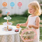 Wooden Toy Tea Party Set  Kids Dessert Playset With Double-sided Holiday Stand 