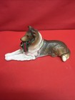 Vintage 1985 Enesco Collie Dog Figurine Bone China Holiday Bow Bell Taiwan