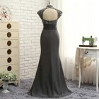 Gray Lace Appluique Beaded High Neck Cap Sleeves Chiffon Mother Of Bride Dresses