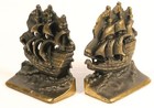 Vintage Bookends X2 Clipper Ship Nautical Heavy Iron Brass Bronze Spanish A26  