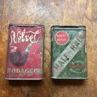 Two Antique Tobacco Pocket Tins Velvet Tobacco   Half And Half Burly And Bright