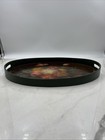 Vtg Green Tole Painted Wood Tray Floral Serving Tray Decor Display