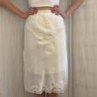 White Satin Skirt Slip Vintage 70s New With Tags Barbizon Large Lace Embroidery