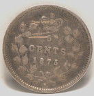 Canada 1875-h 5 Cents   small Date  Km2  Silver  Very Good   Scratches  Nr  8-24