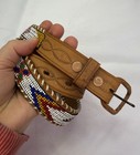 Vintage Native American Navajo Beaded Leather 32    Belt Hand Beaded Embossed