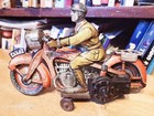 Nice Vintage  Arnold Tin Litho Wind Up Motorcycle W  Civilian Driver