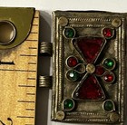 Vintage Afghan Kuchi Style Amulet Hinged Metal Red Green Glass Stones Tribal