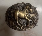 Vintage 1981 Made In The Usa Heavy Brass Tone Unicorn Belt Buckle