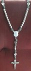 Rosary  Black   Silvertone   Crucifix  Cross Beads  Stainless Steel 