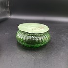Vintage Art Deco Green Uranium Depression Glass Powder Jar Celluloid Lid Vanity