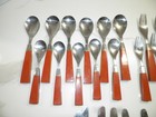 Vintage Mcm Mid Century Modern Supreme Cutlery Stainless   Brown Lucite 29 Pcs