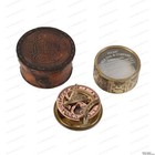 Vintage Brass Sundial Compass With Leather Case   Antique Marine Navigation I   