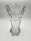 Large Cut Glass Vase Starburst Pattern Heavy Crystal Style Clear Vintage