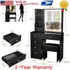 Vanity Dressing Table Stool Set Makeup Desk W  Led Sliding Mirror   6 Drawers