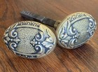Antique Victorian 1890   s Ornate Oval Solid Cast Brass Door Knobs Hardware Set