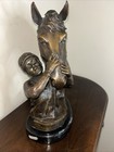 Rare Delaware Park Bronze     Vintage Racing Horse Statue With Jockey