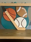 Wood Baseball Bat Sports Wall Shelf 2-tier Kids Room Decor K n Co  30in