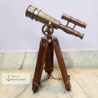 Brass Telescope Double Barrel With Wooden Tripod London 1915 Style Antique