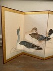 Vintage Japanese Byobu Style Mini Folding Screen Ducks Made In Hong Kong 9   x18   
