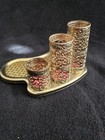 Vintage Vanity 3 Slot Lipstick Tube Holder  tray Gold Filigree Hollywood Regency