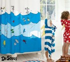 New Rare Pottery Barn Kids Dr  Seuss Shower Curtain  one Fish Two Fish Blue