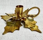 Vintage Brass Holly Leaves Christmas Candle Holder Made In India 7    Wide