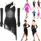 Us Women Latin Dance Dress With Gloves Costumes Stage Performance Dancewear