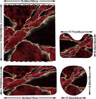 Wine Red Marble Shower Curtain Sets  Gold Cracked Lines Black Bathroom Decor  Ru