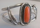 Navajo Sterling Cuff Bracelet  W Coral   6 1 4 Inches Wrist  23 Grams