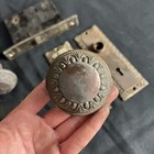 Antique Solid Brass Victorian Lock Door Knob   Backplate 1900   s Art Noveau