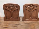 Vintage Carved Wood Bookends Pair Art Nouveau Arts   Crafts Floral Tree Design