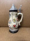 Vintage German Beer Stein Pewter Lid Deutschland State Crests Eagle Collectible