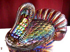  turkey Covered Dish  Amethysat Carnival Glass By L e  Smith  New Old Stock 1971