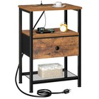 Night Stand  Nightstand With Charging Station  End Rustic Brown One-drawer