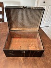 Vintage Faux Leather Covered Asian Tea Box With Brass Closure Newspaper Lining