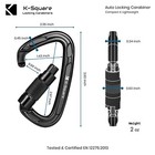 K-square 24kn Auto Locking Carabiner Clips - Large Heavy Duty D-rings 2 Pack