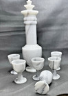 Vintage Genuine Marble Liquor Cordial Decanter   6 Goblet W  Tray White   Grey