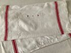 One Antique Vintage French Linen Torchon Tea Kitchen Towel Red Stripe Mono Da